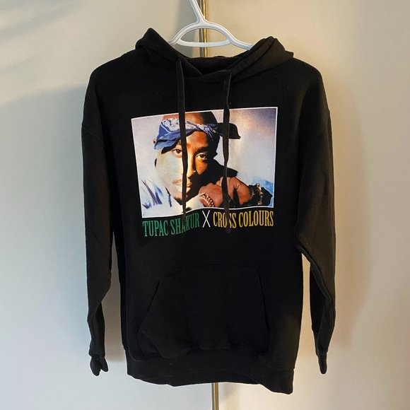 Medium Cross Colours Tupac Blue Bandana Black Hoodie - Picture 1 of 4